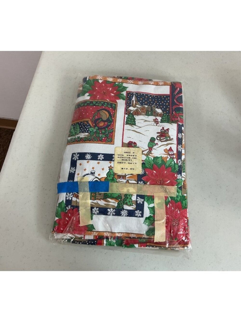 Vintage Large Christmas Tablecloth Flannel Back 60 X 102 New